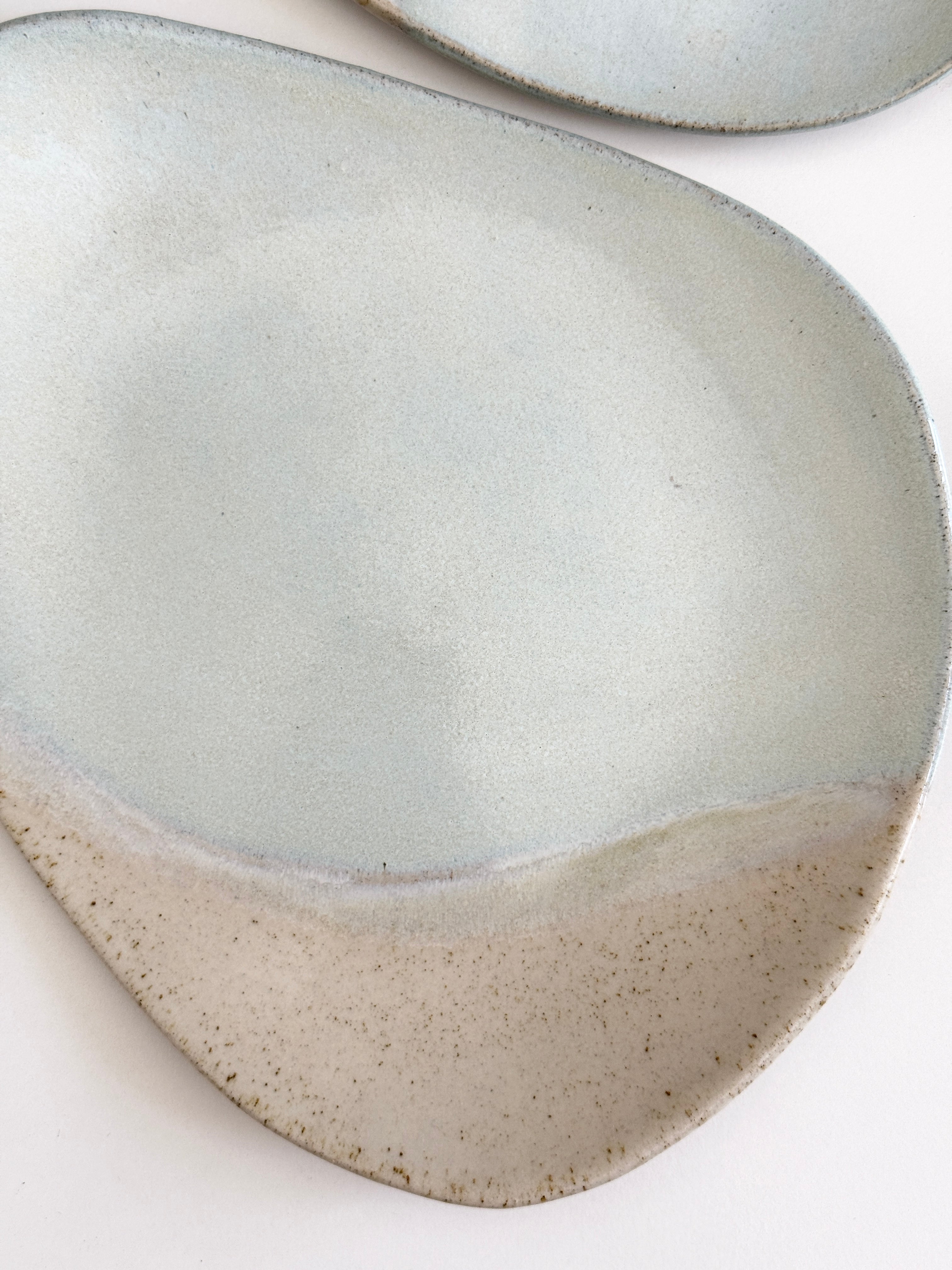Ceramic Platters - Organic Shaped - Light Blue and speckled design
