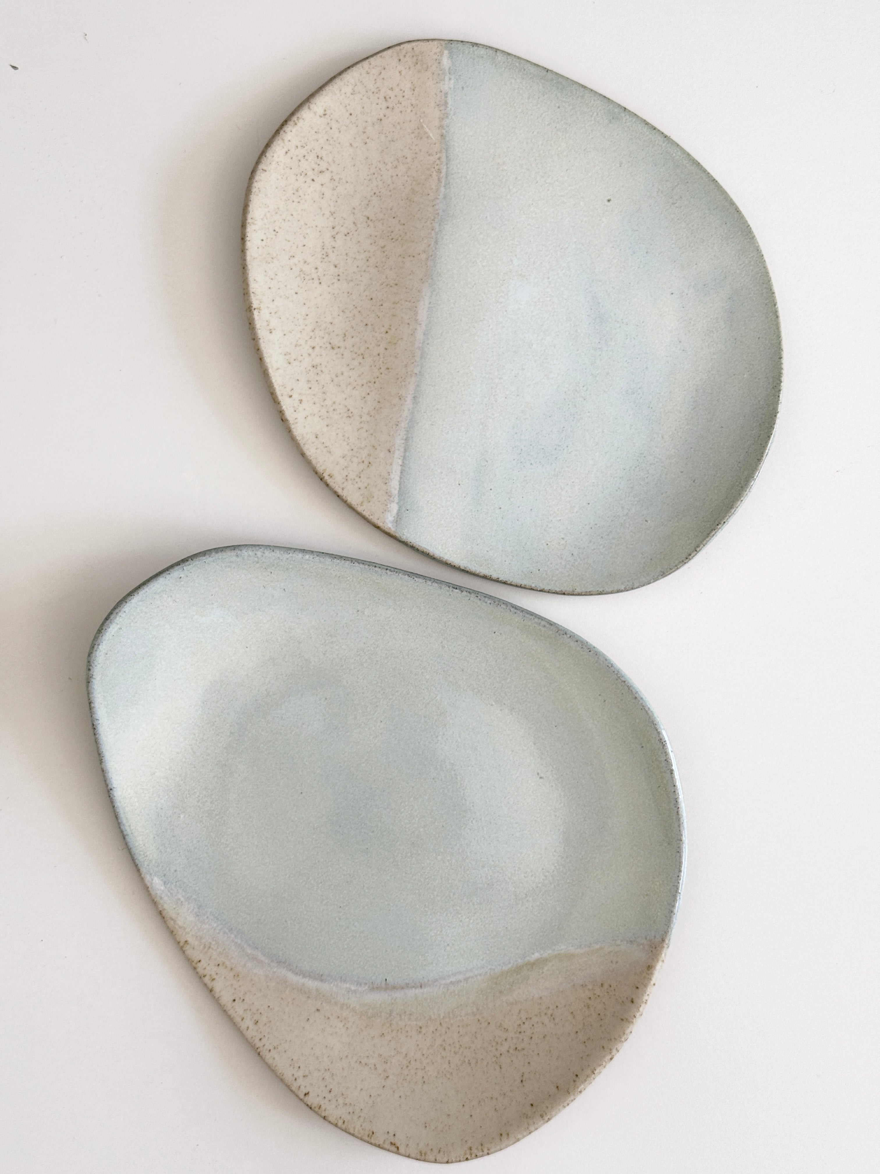 Ceramic Platters - Organic Shaped - Light Blue and speckled design