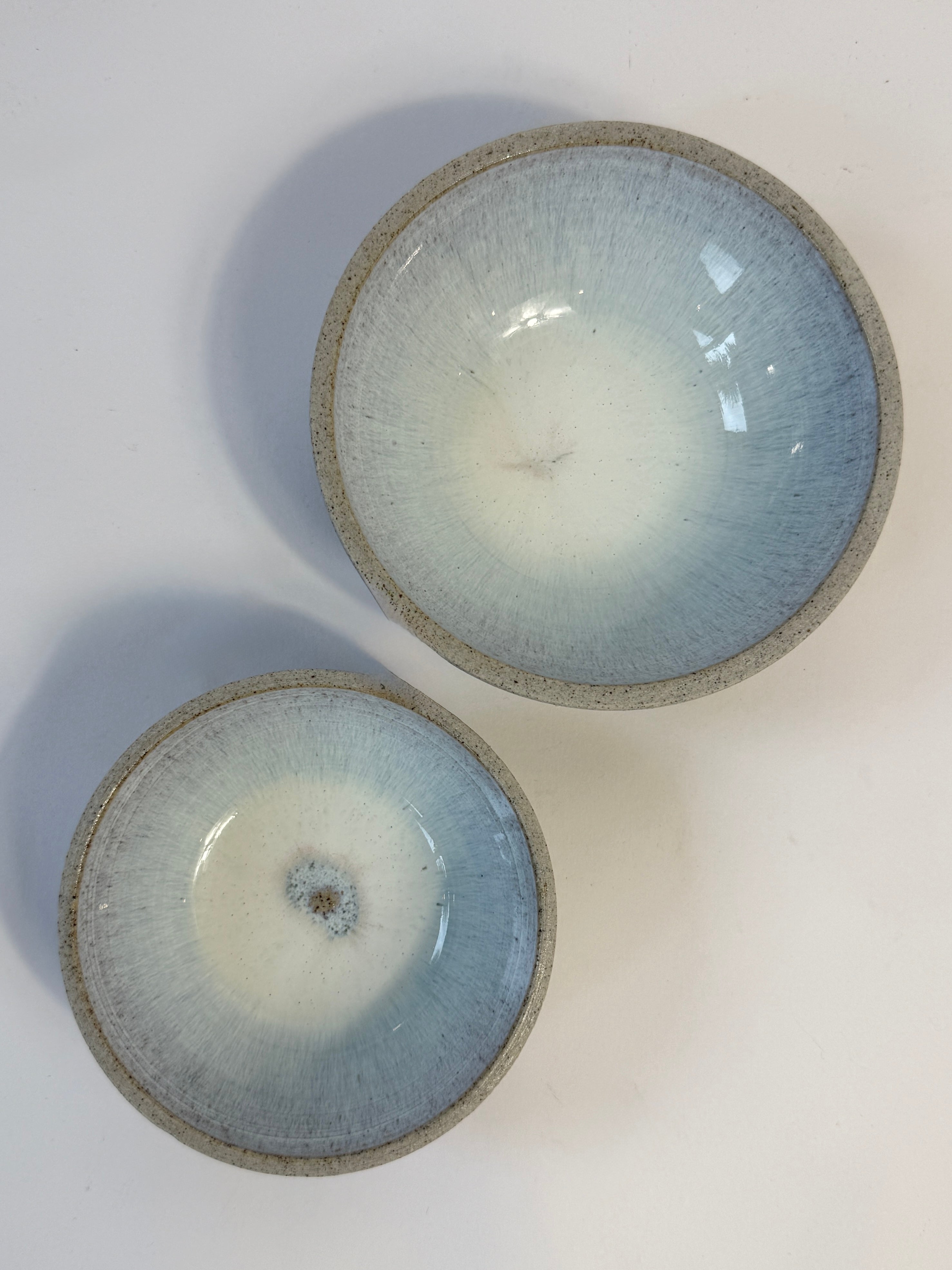 Top view of unique hand made ceramic light blue dishes created in Adelaide - FionaK