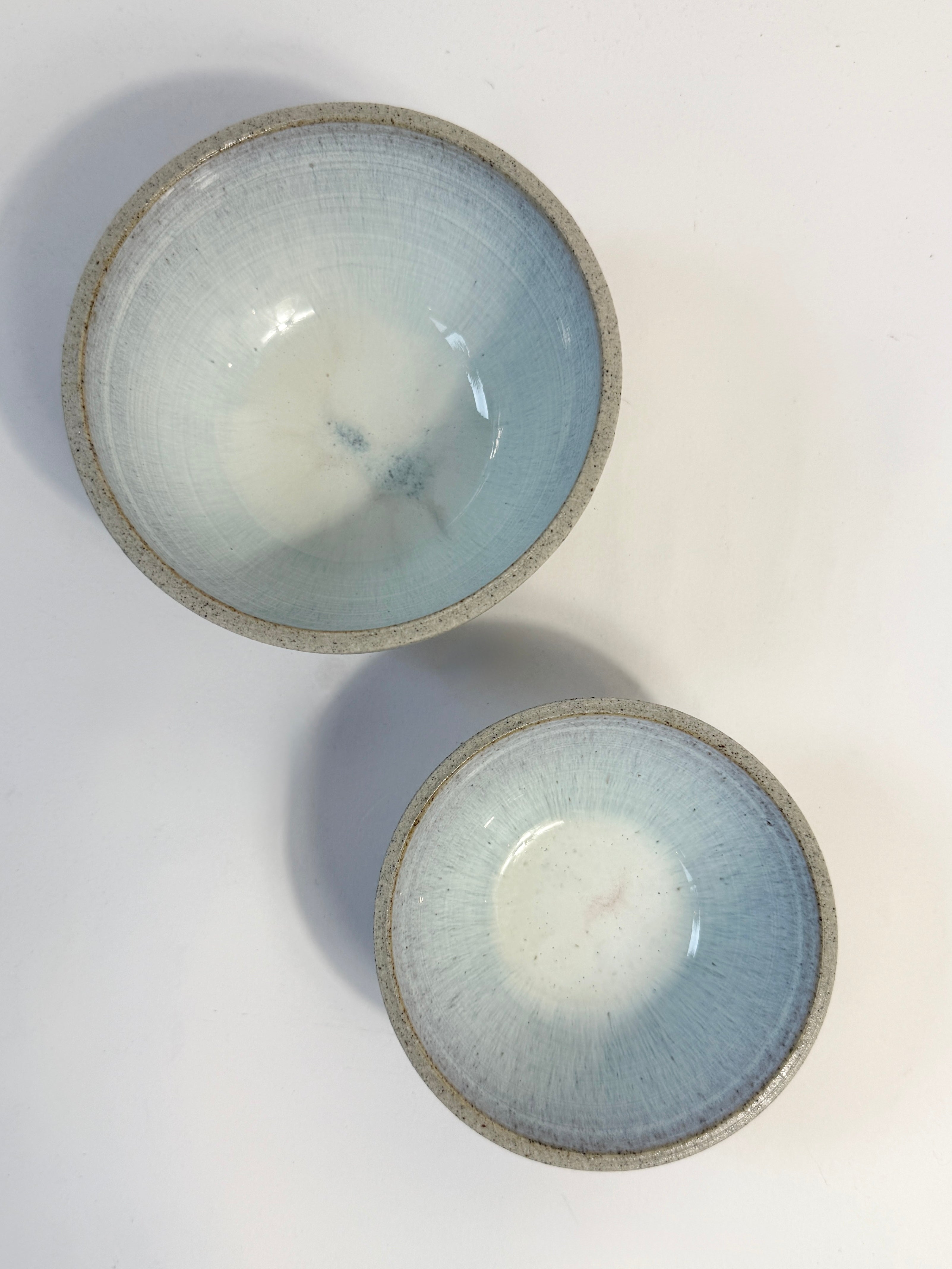 Great olive bowls for entertaining with light blue glazed interior and natural speckled clay exterior- FionaK