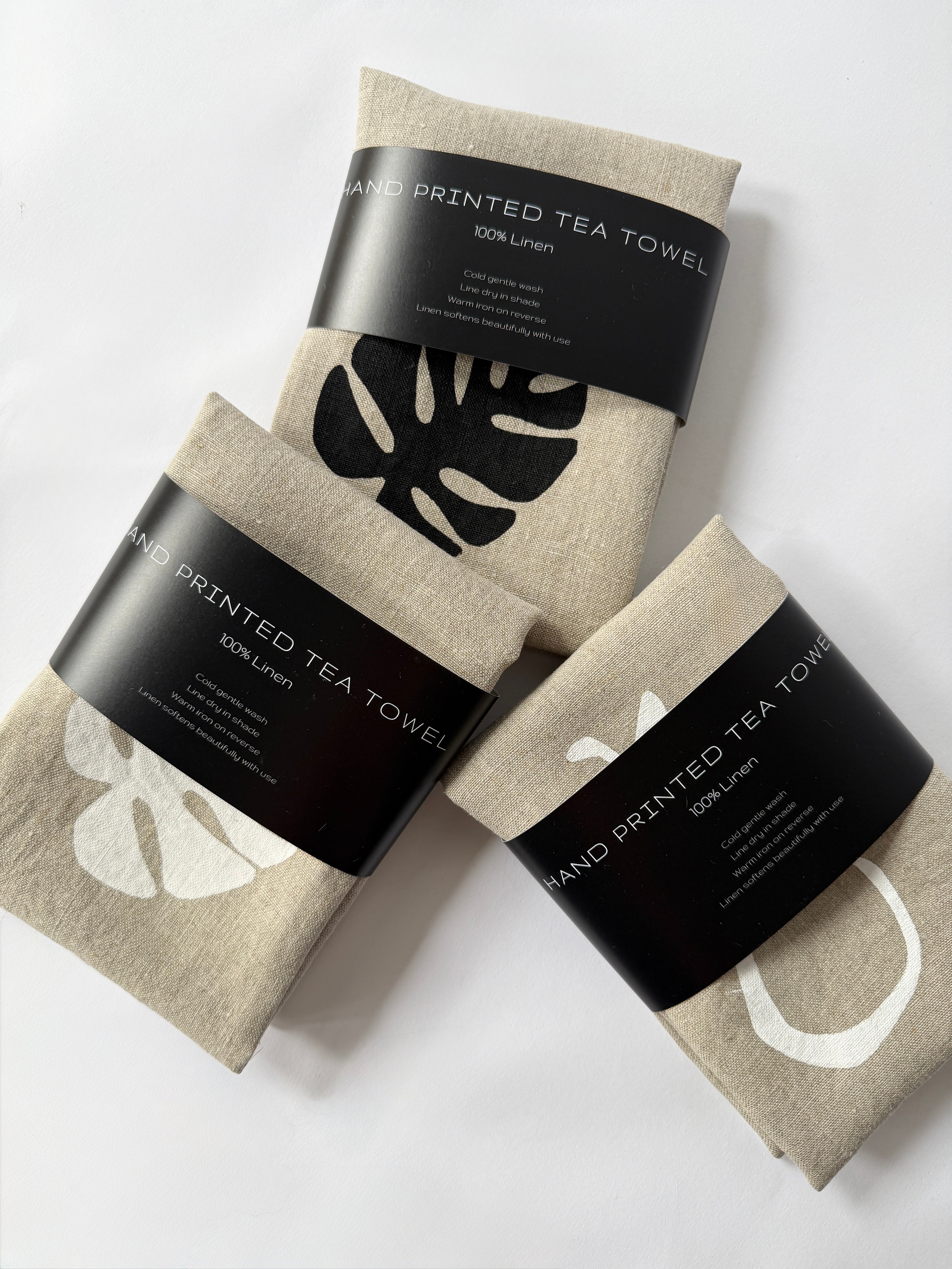 screen printed by hand linen tea towels 100% linen